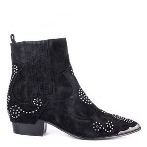 Ash Western Pointed Toe Black Suede Leather Studded Cowboy Boots 9